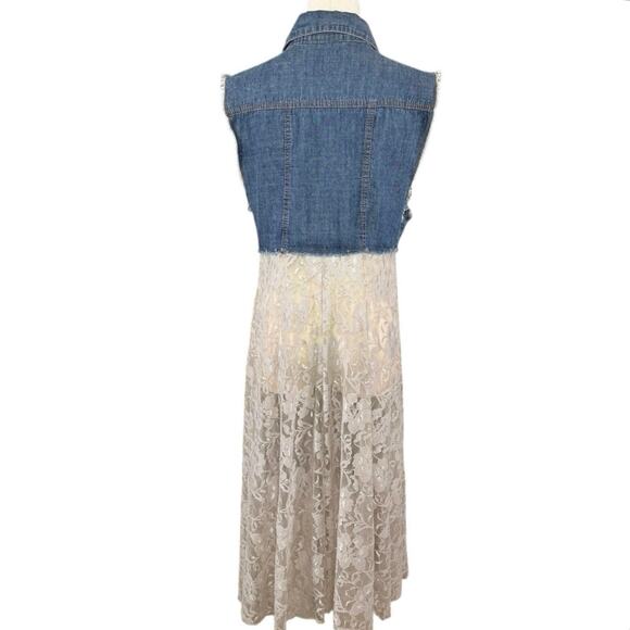Origami Denim & Lace Vest | Cowgirl Boho Western Layering Piece | S/M - Picture 3 of 10